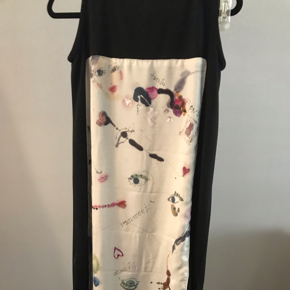 Sleeveless black jersey with hand painted silk